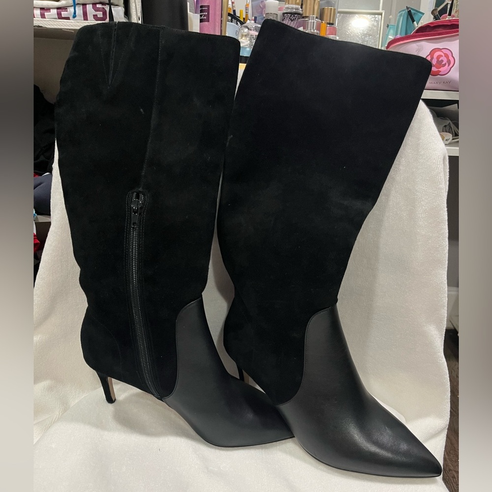 Charles David Black Suede and Leather Heeled Boots